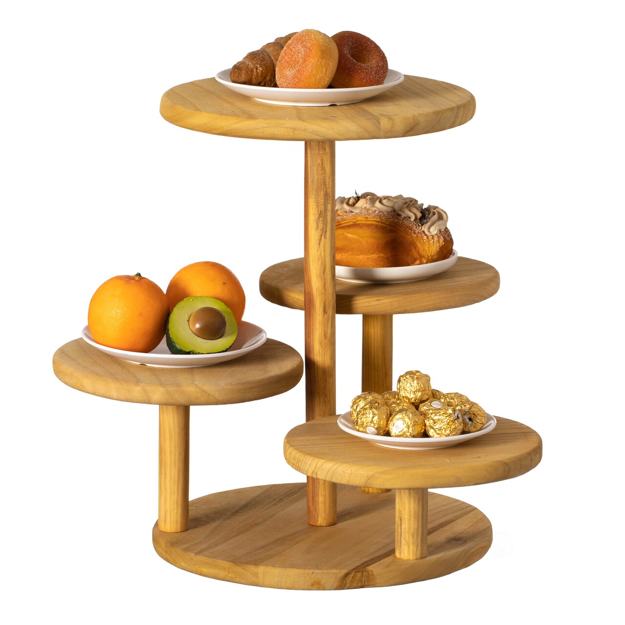 Multi Purpose 4-Tier Round Wooden Cake Stand and Charcuterie Boards – Perfect Tiered Tray Display for Desserts, Snacks, Fruits and Appetizers at Birthdays, Baby Showers, Weddings and Tea Party
